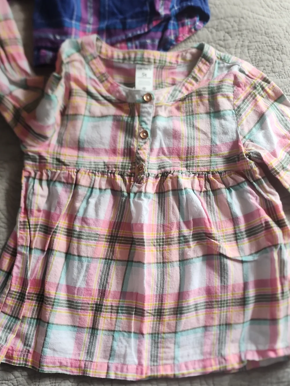 5T Carter's Girls' Plaid Long-Sleeve Flannel Tops - Pink & Blue